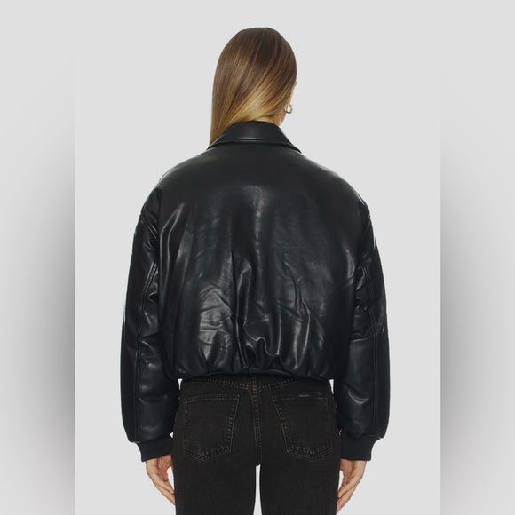 Superdown Sanja Faux Leather Jacket Black Medium Cropped Bomber Zip Up Women’s - Picture 2 of 16